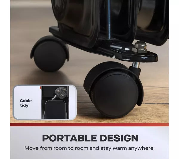 Daewoo Black Portable Oil-Filled Radiator - HEA1978GE