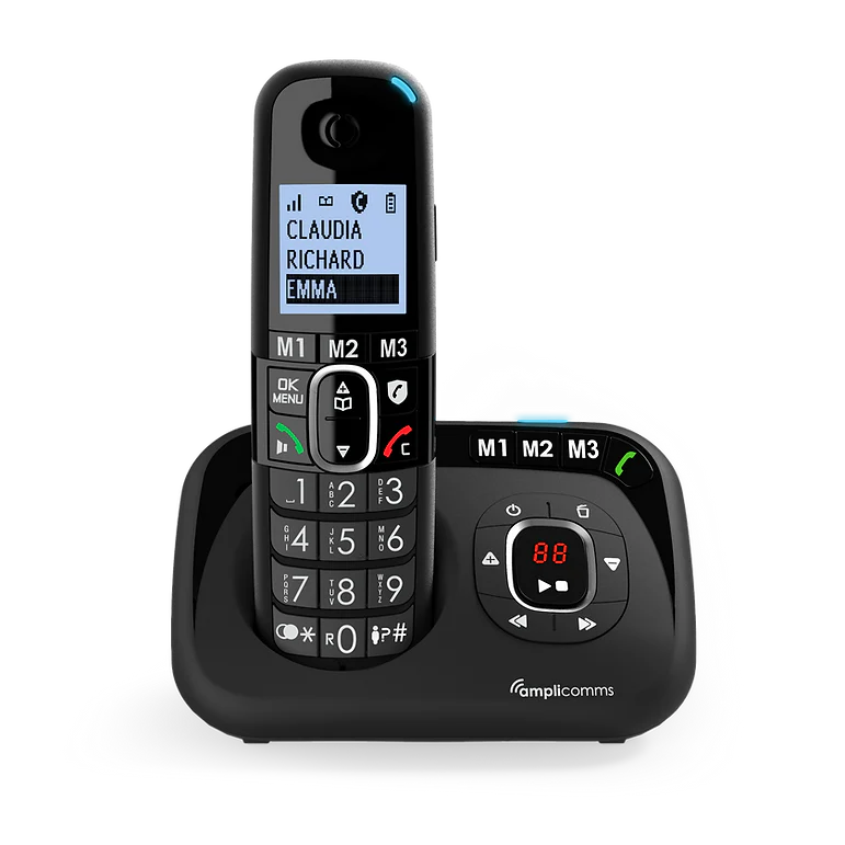 Amplicomms BigTel 1580 Black Answering Machine Solo - Cordless Phone