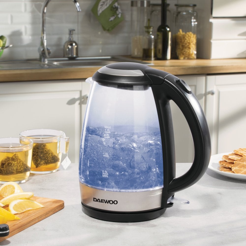 Hervidor de agua de cristal Daewoo de 1,7 l con LED