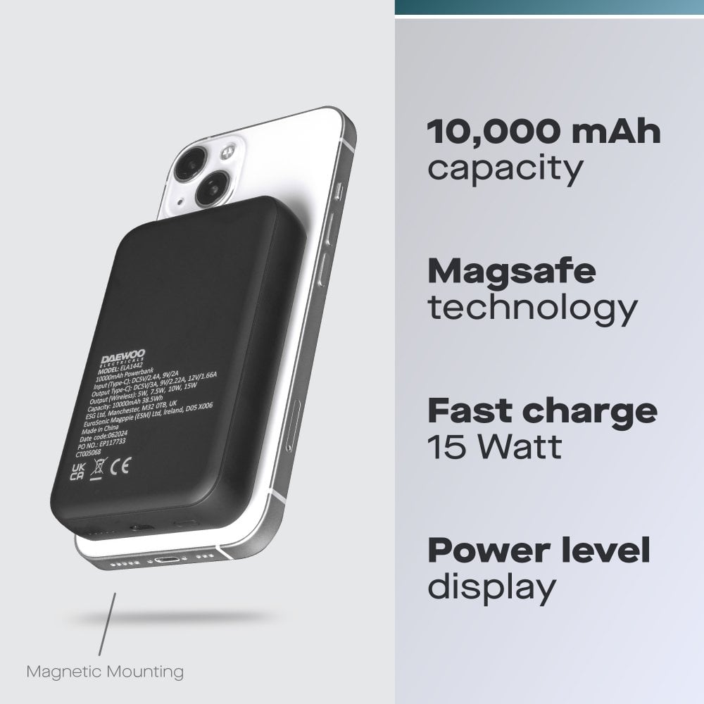 Daewoo 10000mAh Portable MagSafe Wireless Power Bank - ELA1442GE