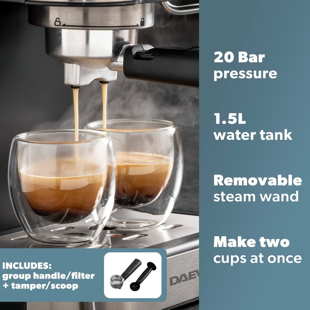 Daewoo 20 Bar Espresso Coffee Maker with Steam Wand
