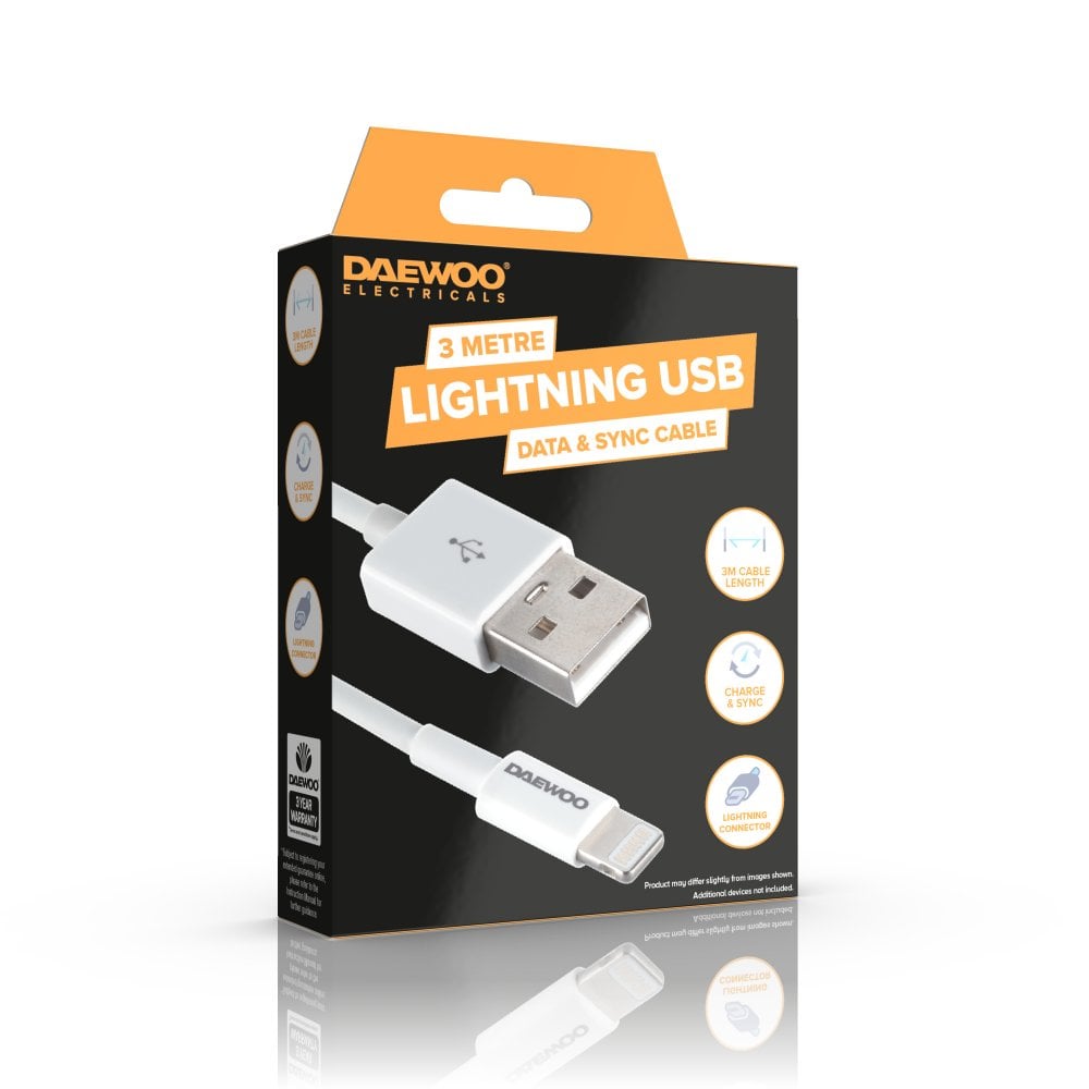 Cable de carga USB-A a Lightning de 8 pines DAEWOO de 3 metros | ELA1347GE