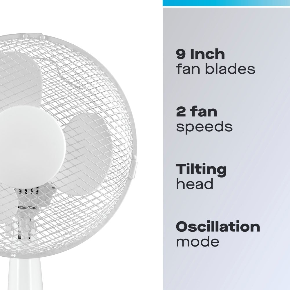 DAEWOO 9" White Desk Fan