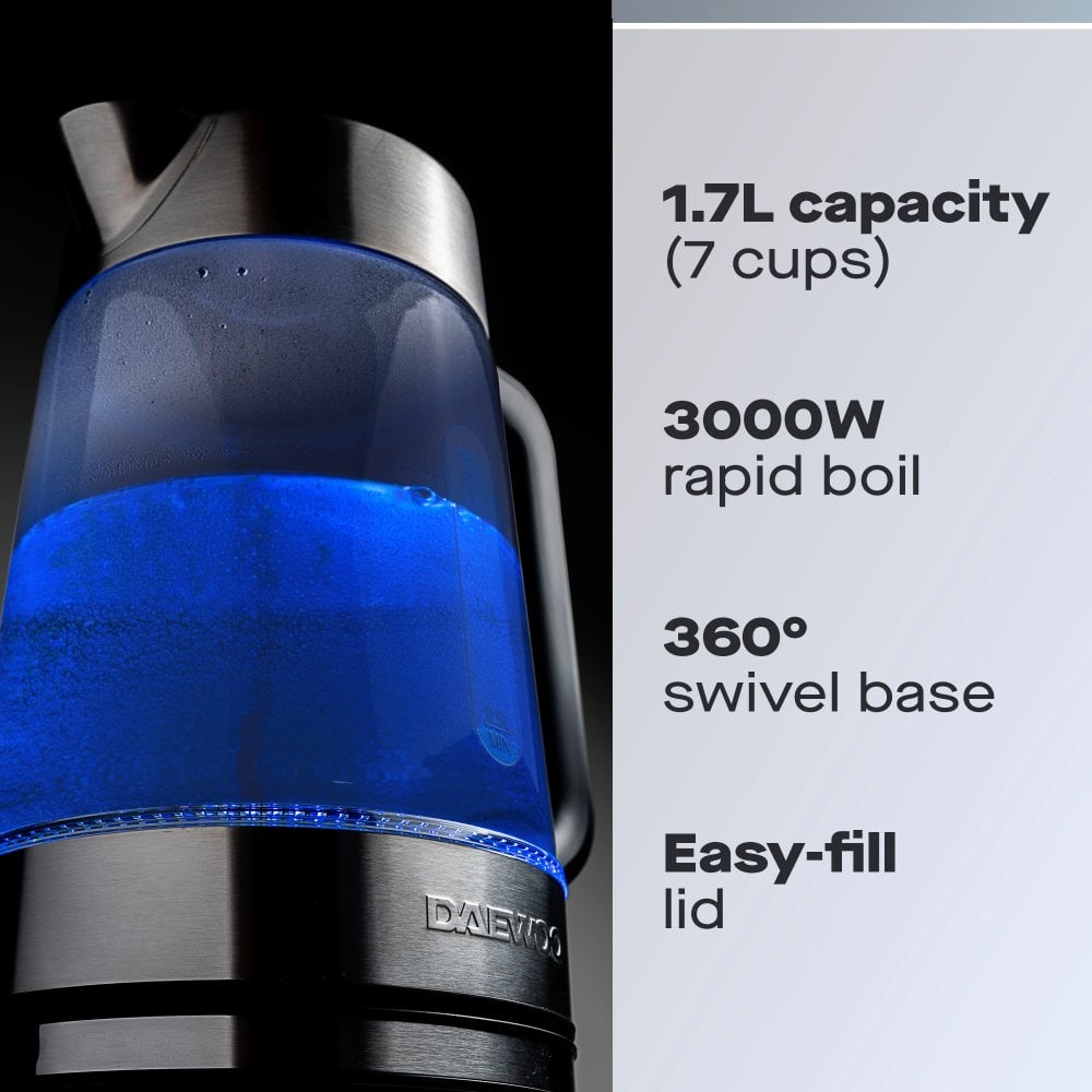 Daewoo Easy Fill LED Illuminating 1.7L Glass Kettle - SDA2102GE
