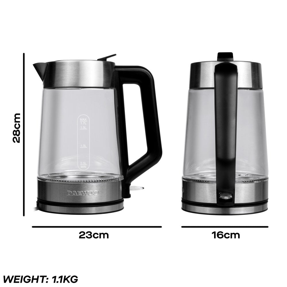 Daewoo Easy Fill LED Illuminating 1.7L Glass Kettle - SDA2102GE