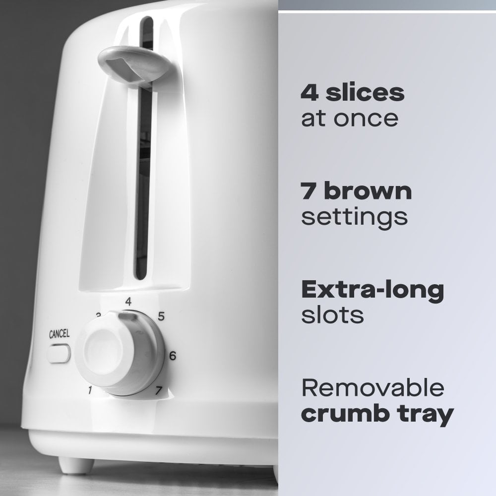 Daewoo White Essentials 4 Slice Long-Slot Toaster - SDA2728GE