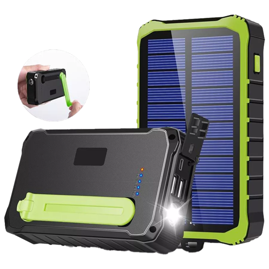 Batería externa solar Denver de 10 000 mAh con dinamo de manivela | PSO-10012