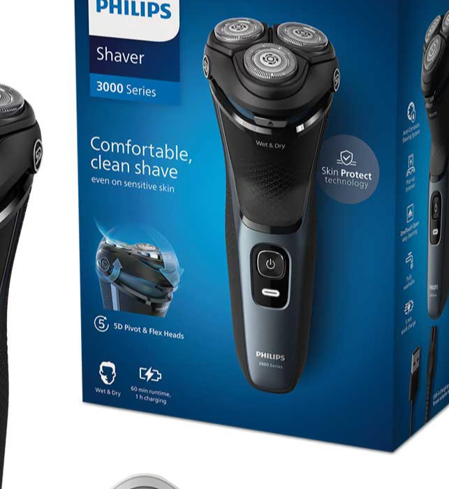 Afeitadora eléctrica Philips Wet &amp; Dry Serie 3000 con cabezales 5D Flex &amp; Pivot y recortador desplegable | S3144/00