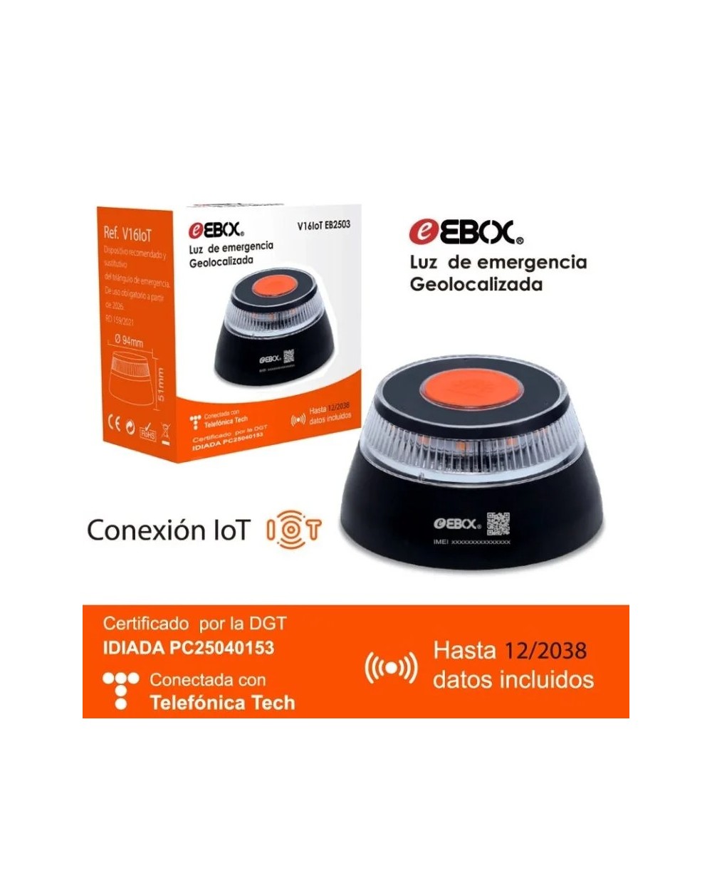 Ebox Baliza V16 IoT Approved DGT Localized Emergency Light - EBV16