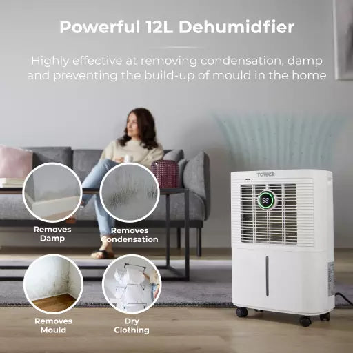 Tower 12 litre Dehumidifier with 24 Hour Timer
