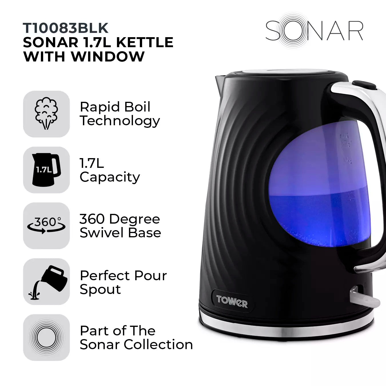 Tower Sonar 1.7 Litre Textured Kettle