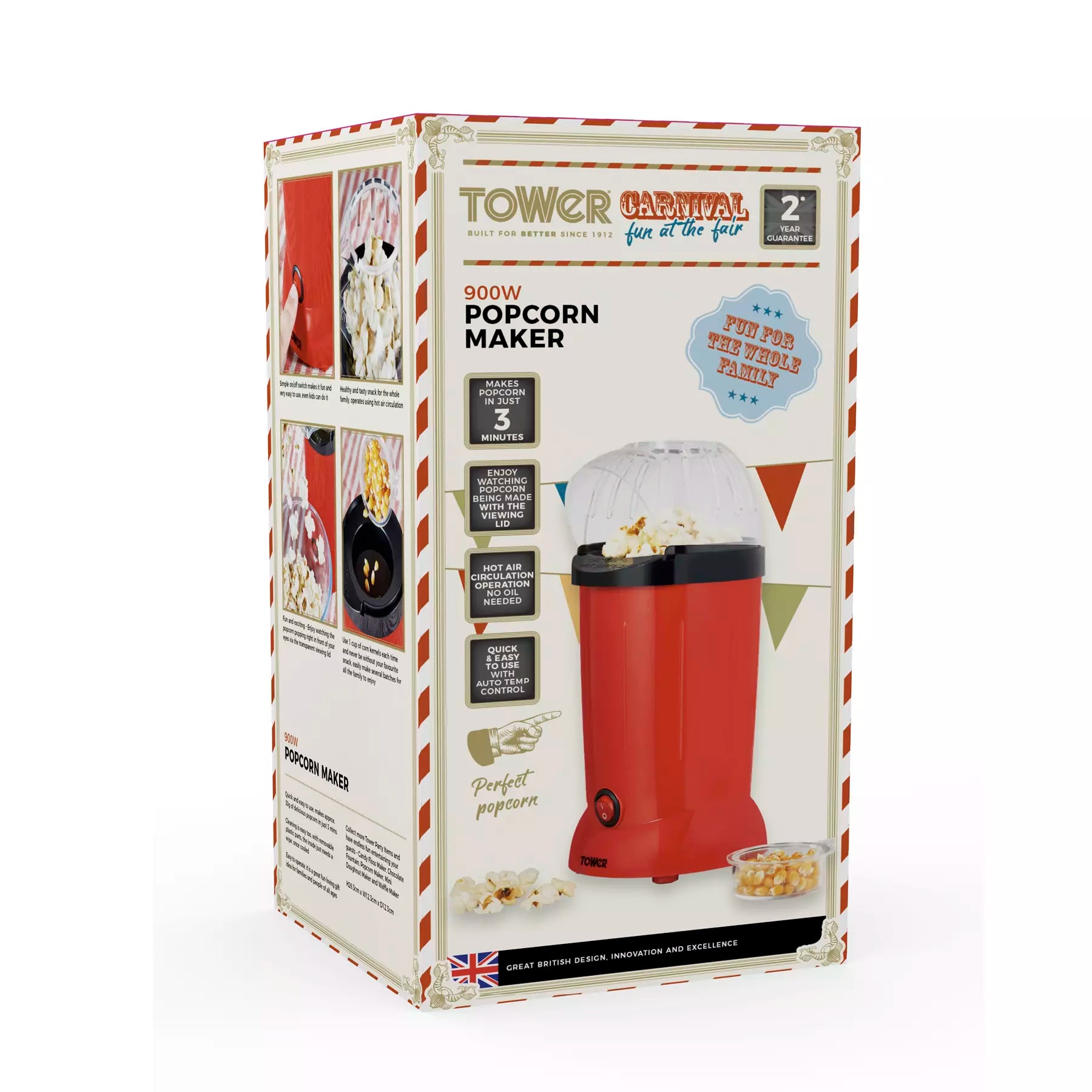 900W Tower Red Popcorn Maker