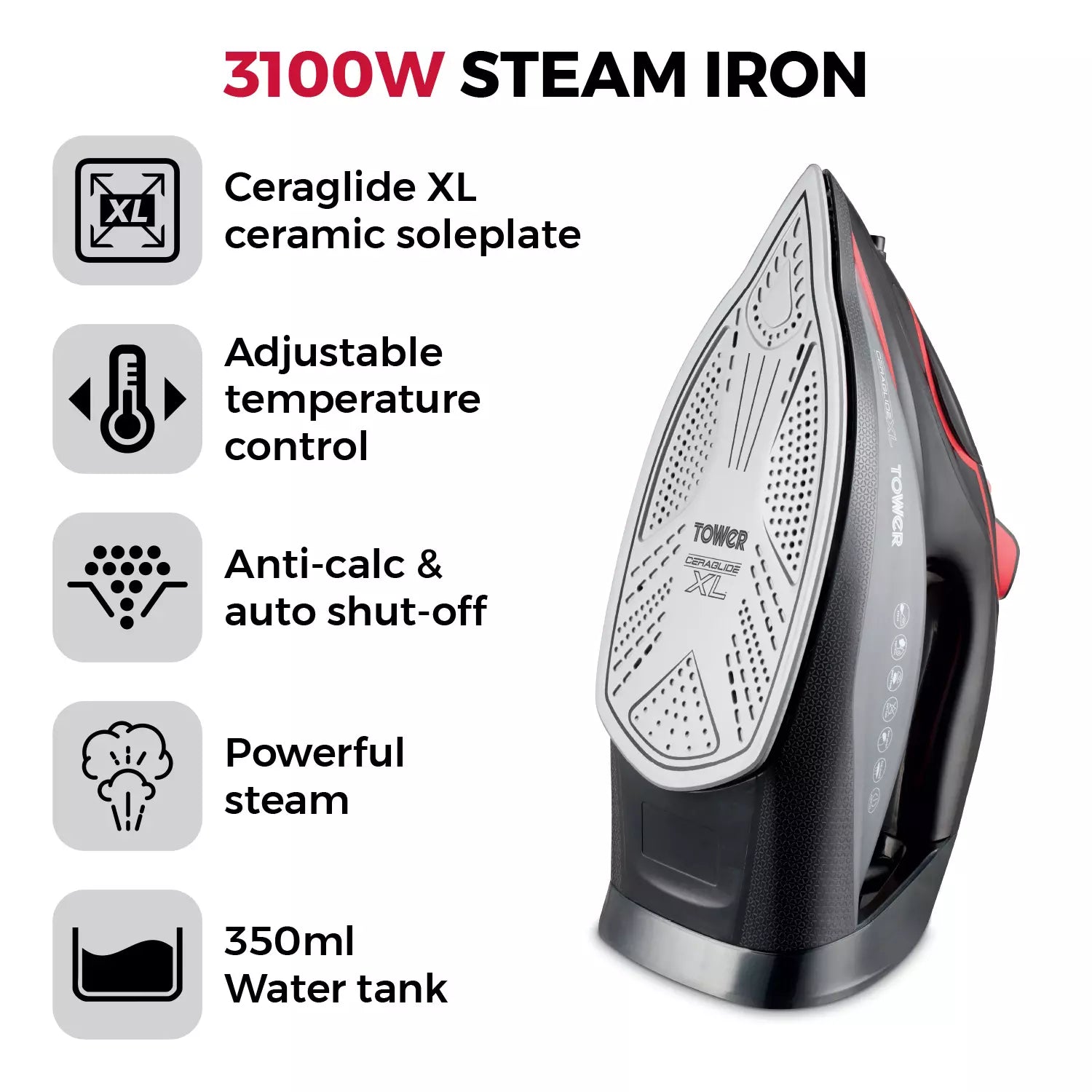 Tower Ceraglide Steam Iron XL Soleplate