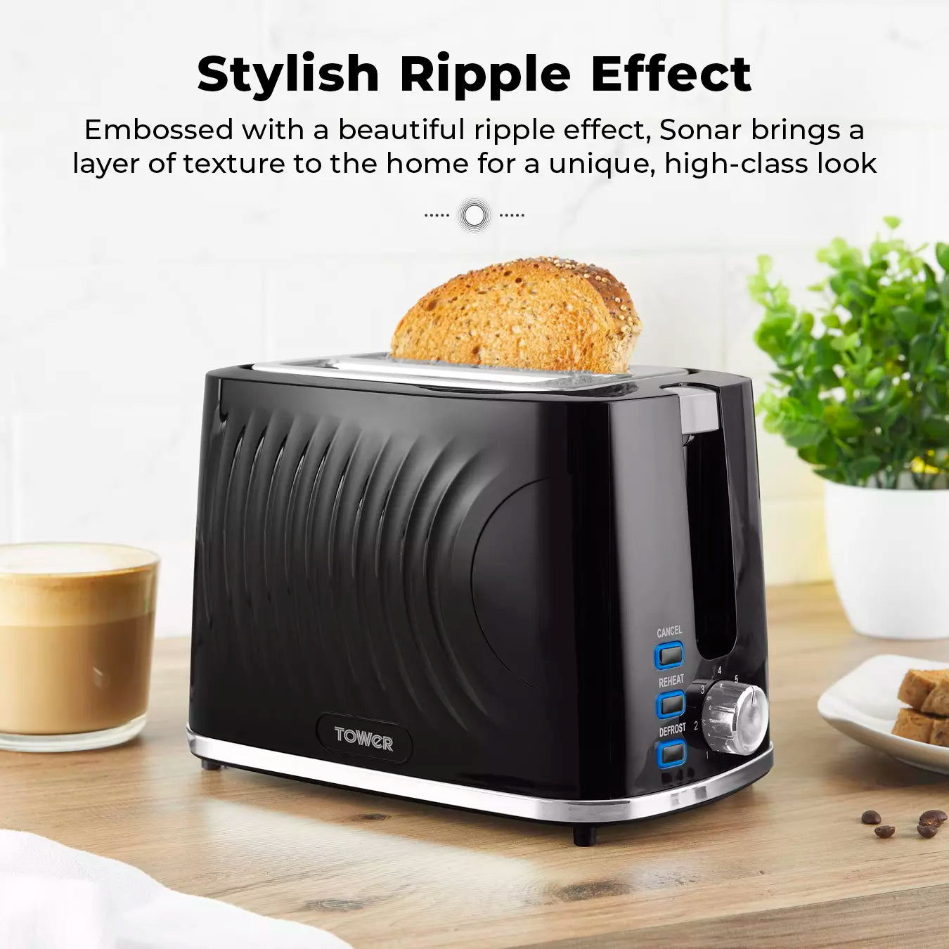 Tower Sonar 2 Slice Textured Toaster
