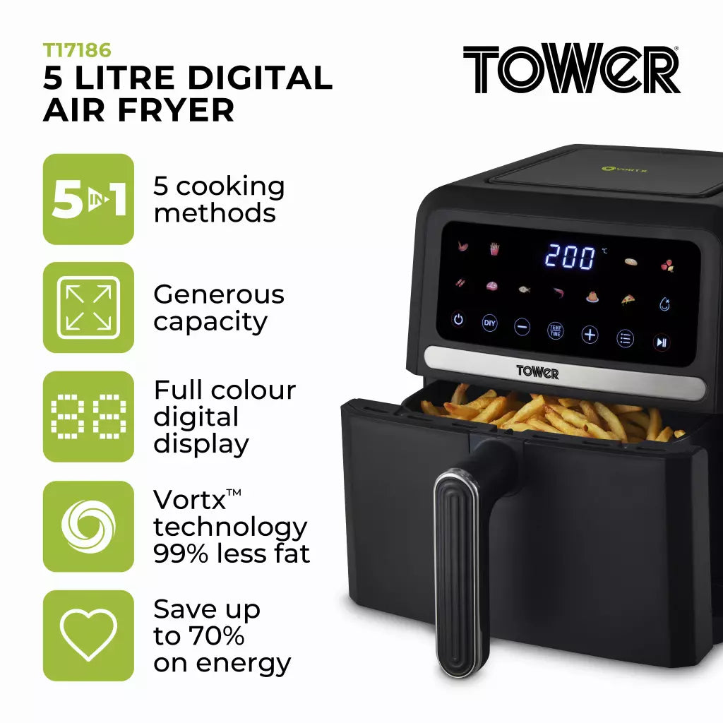 5 Litre Tower Vortx Air Fryer with Digital Colour Display