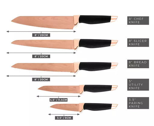 Tower Rose Gold 5 Piece Knife Set
