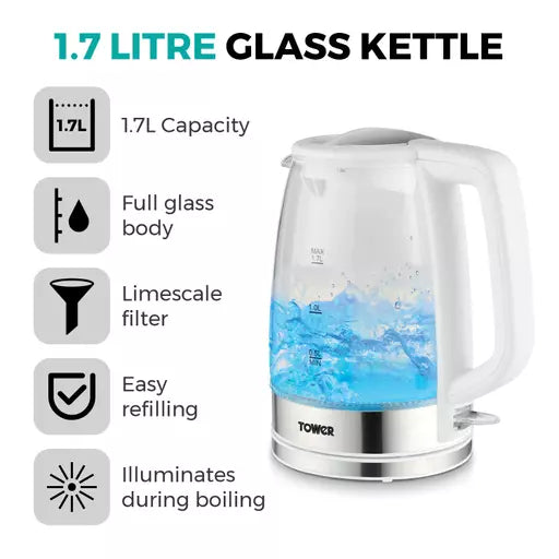Presto 1.7 Litre White Glass Kettle