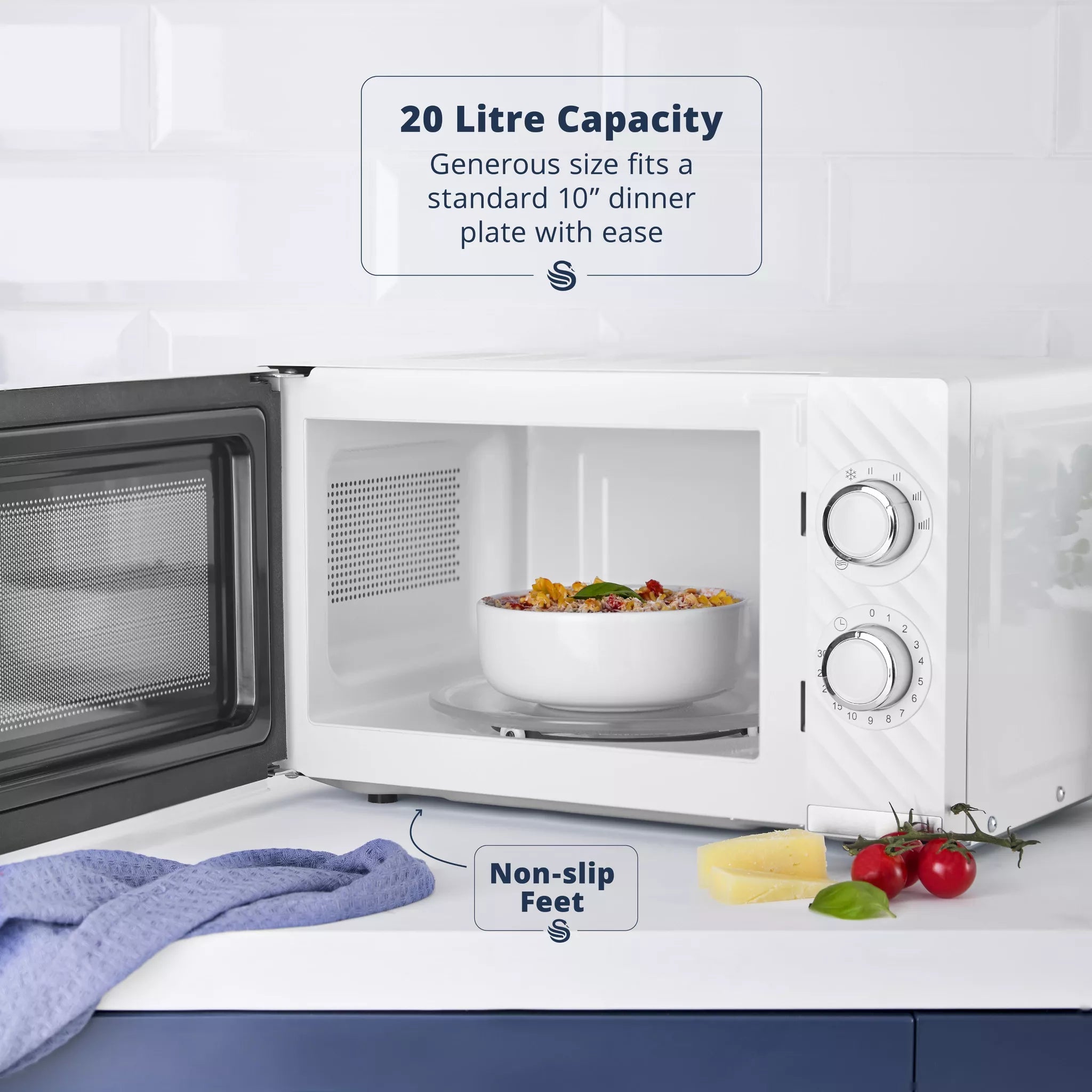 Swan Windsor 20 Litre 800W White Manual Microwave - SM4424WHT