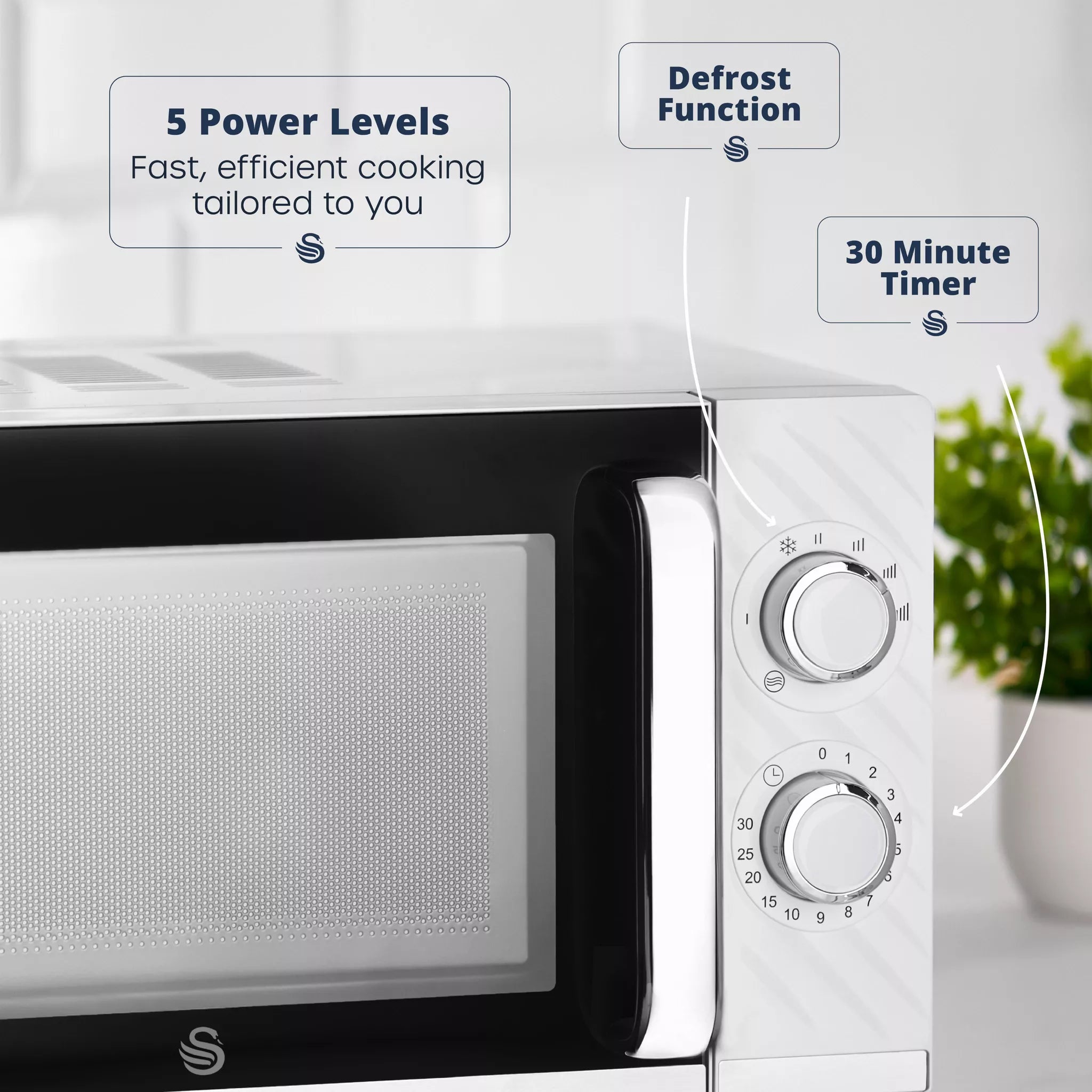 Swan Windsor 20 Litre 800W White Manual Microwave - SM4424WHT