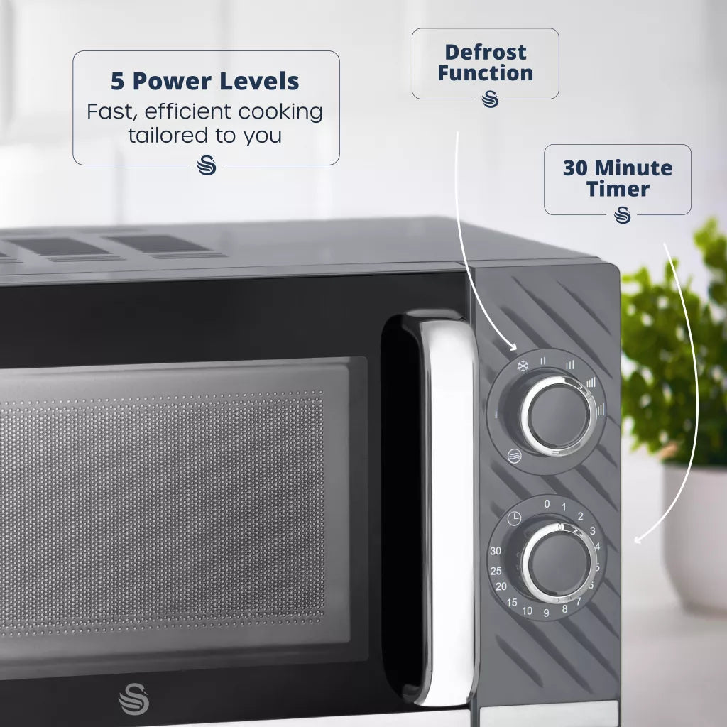 Swan Windsor 20 Litre 800W Grey Manual Microwave - SM4424GRY