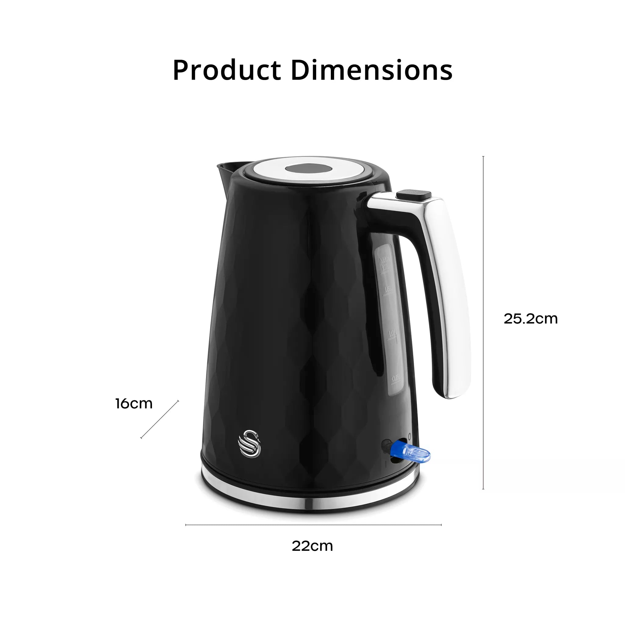 Swan Hexton 1.7L 3KW Black Jug Kettle