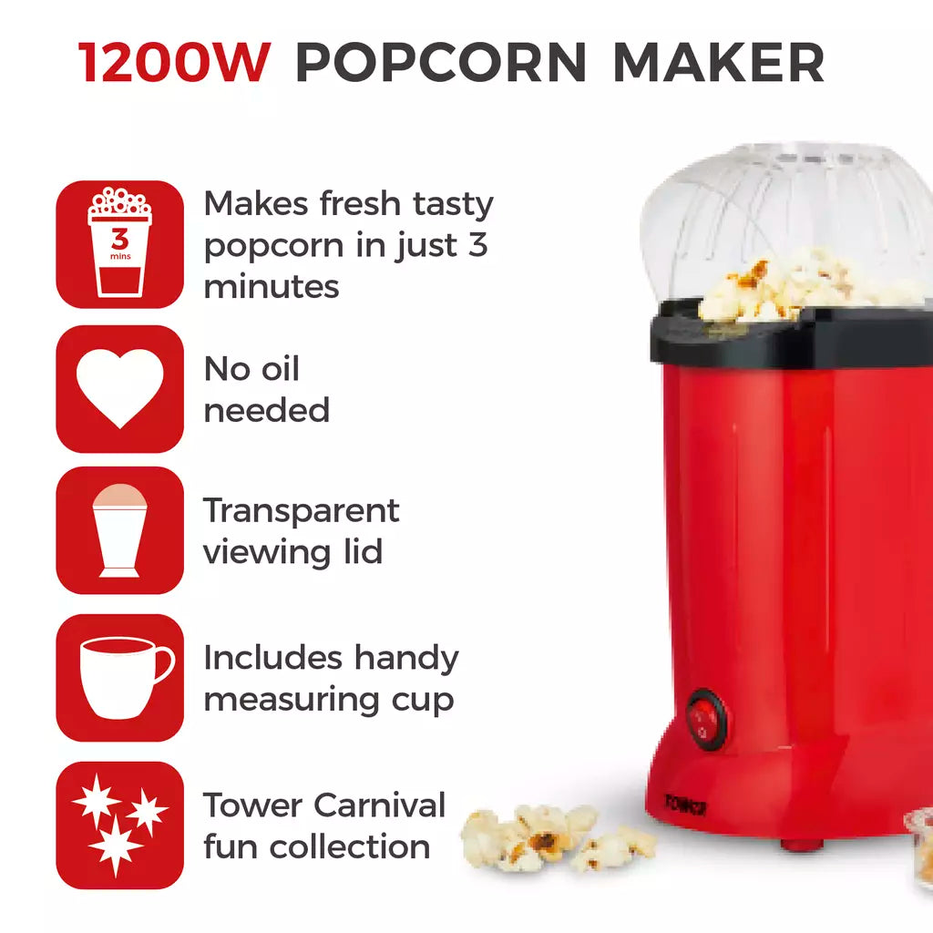 900W Tower Red Popcorn Maker