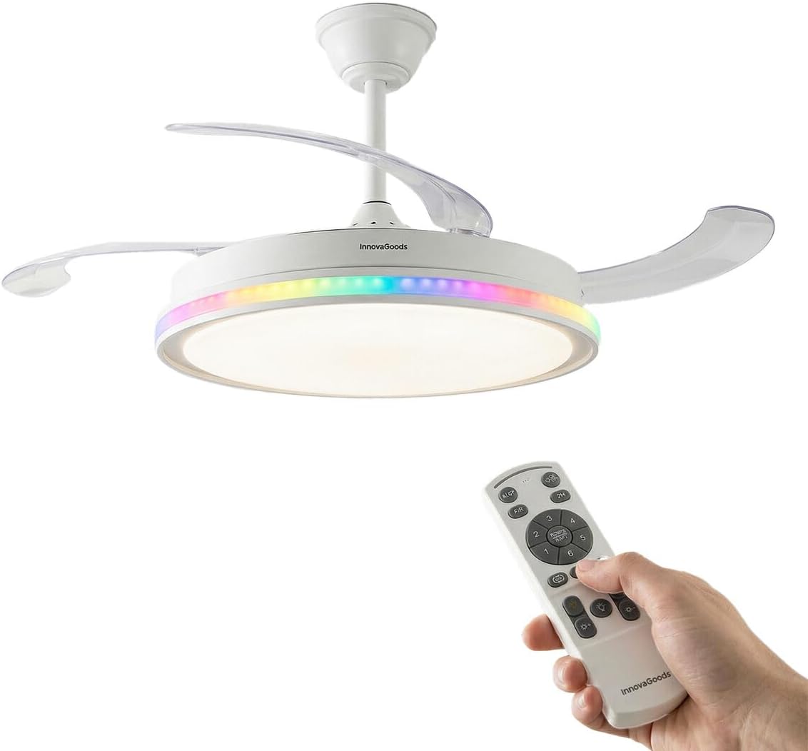 Ceiling Fan with LED Light, 4 Retractable Blades and Remote Control InnovaGoods