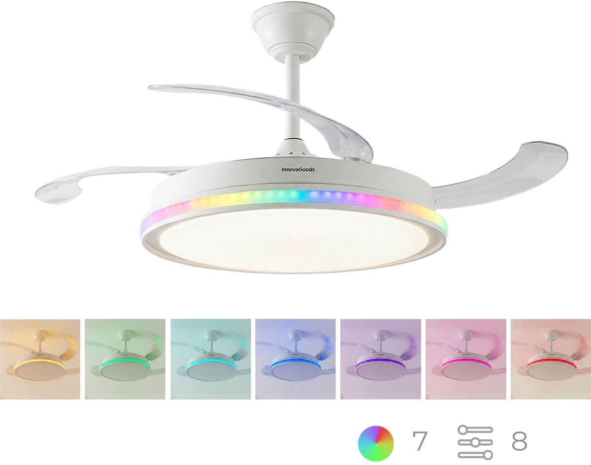 Ceiling Fan with LED Light, 4 Retractable Blades and Remote Control InnovaGoods