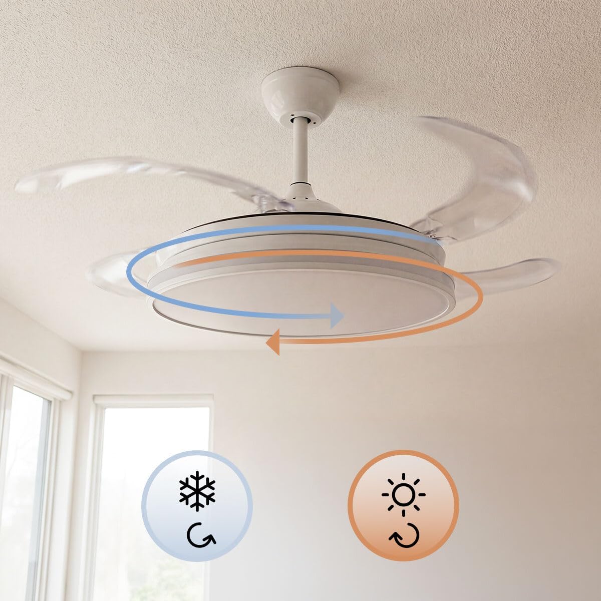 Ceiling Fan with LED Light, 4 Retractable Blades and Remote Control InnovaGoods