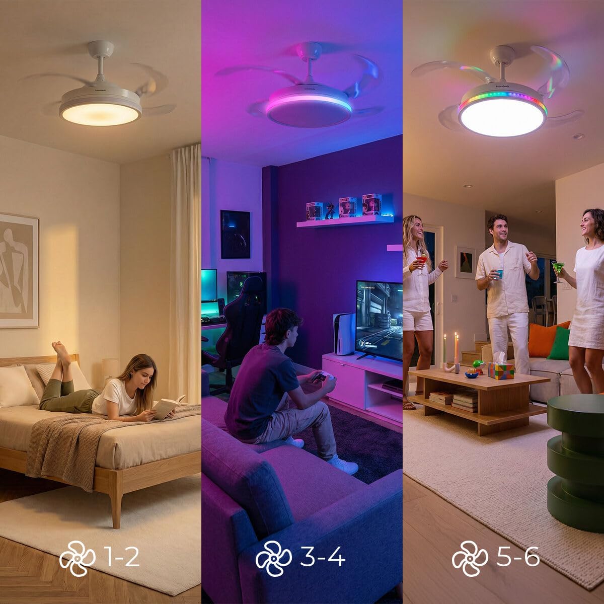 Ceiling Fan with LED Light, 4 Retractable Blades and Remote Control InnovaGoods