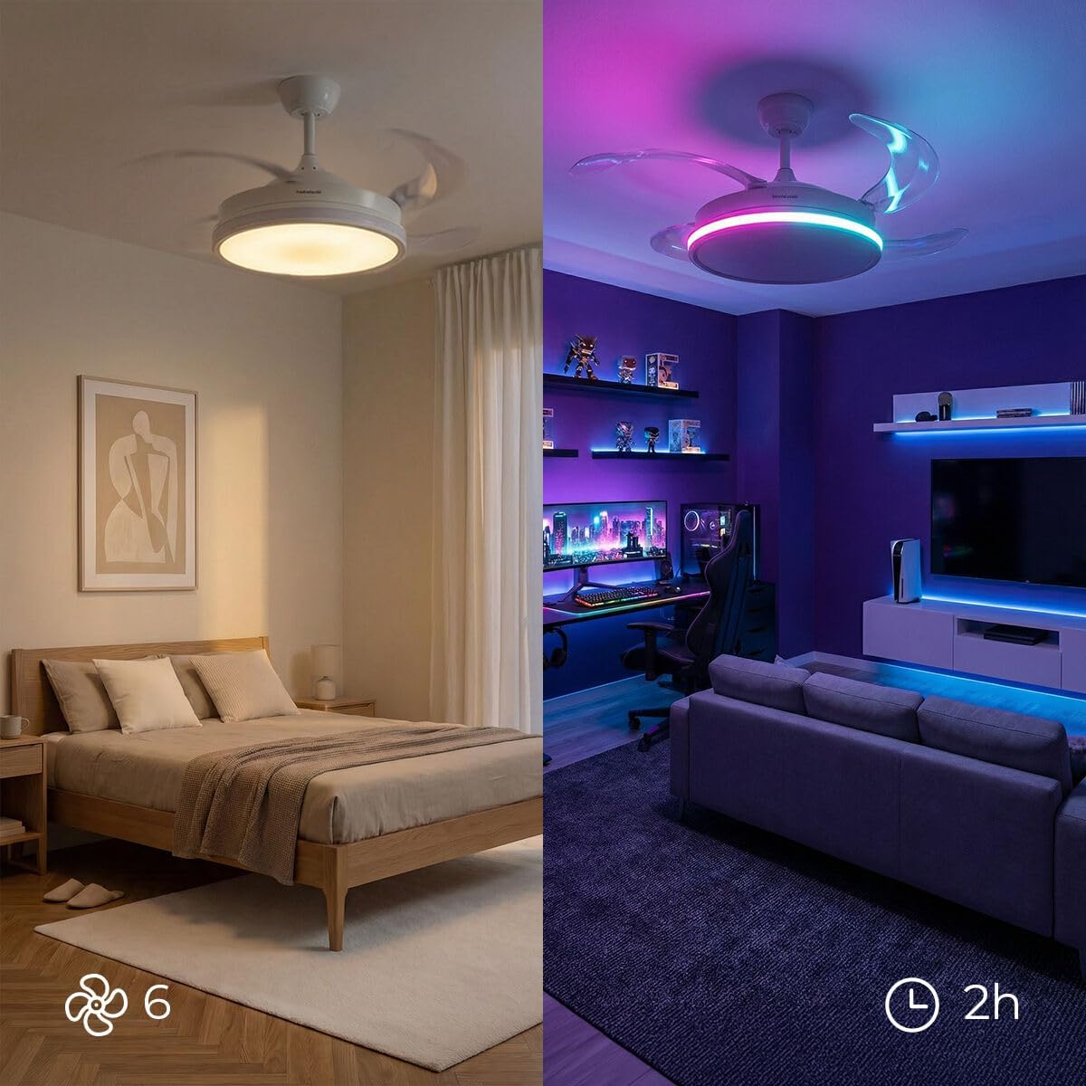 Ceiling Fan with LED Light, 4 Retractable Blades and Remote Control InnovaGoods