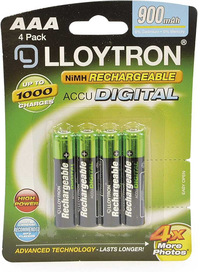Lloytron NiMH Rechargeable Batteries / AAA Size / 900mAh / 4 Pack - B015