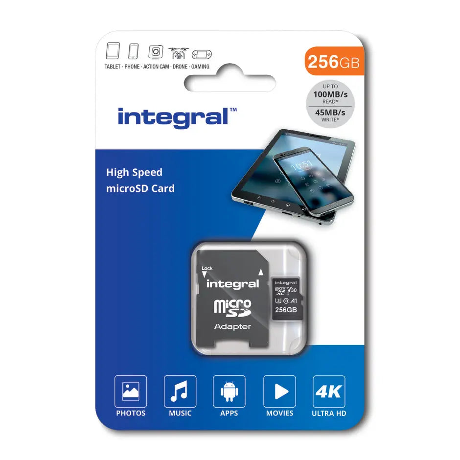 Integral 256GB HIGH SPEED microSD Card MICROSDHC/XC V30 UHS-I U3