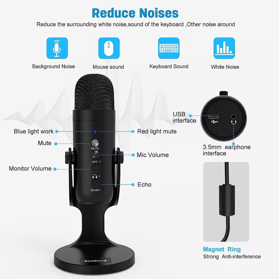 USB Microphone Studio Gaming Mic - K66 Black