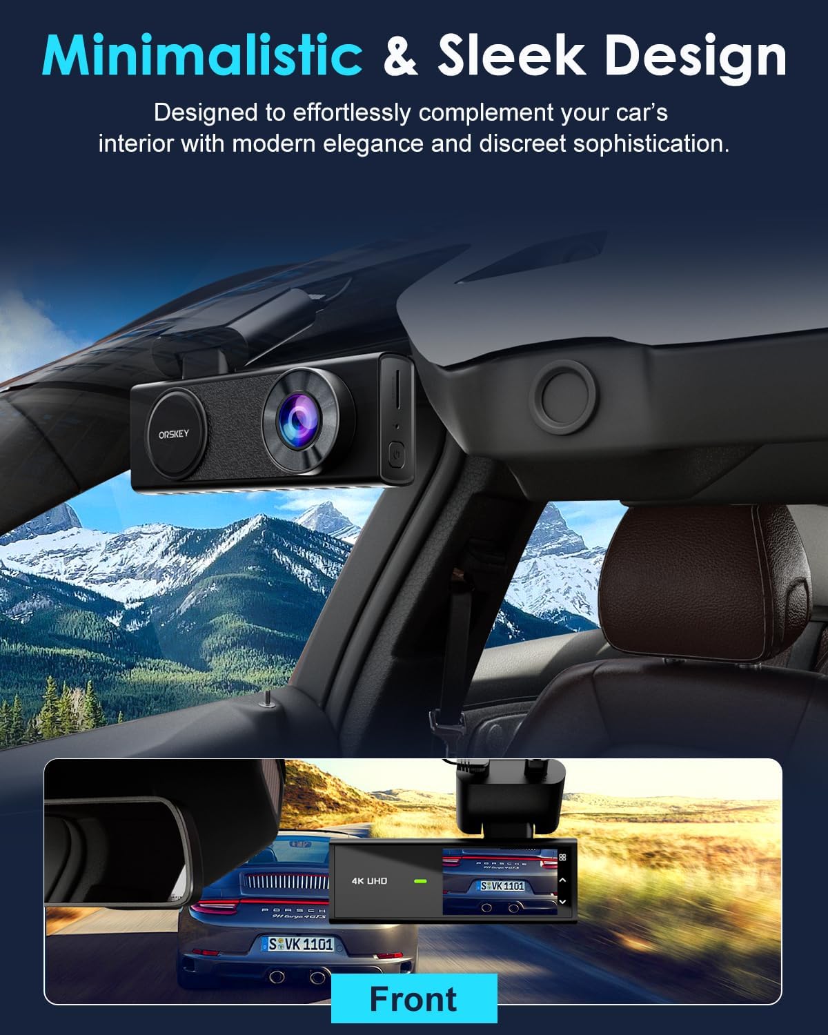 ORSKEY 4K Dash Cam K70 - 64GB SD Card Included