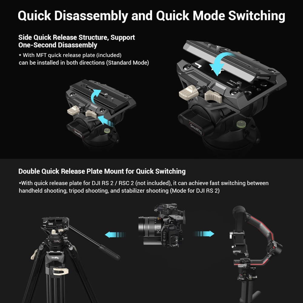 SmallRig AD-01 Heavy-Duty Tripod with Fluid Head for Video - 186cm