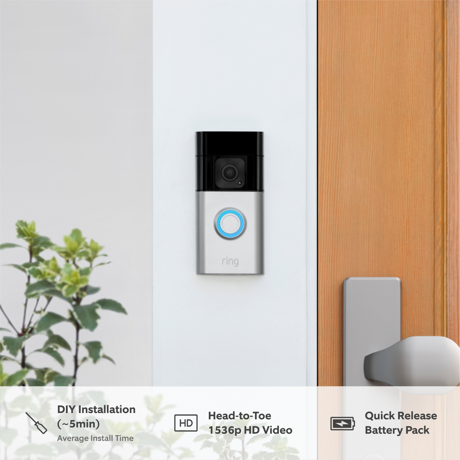 Ring Doorbell Plus Wireless - Satin Nickel