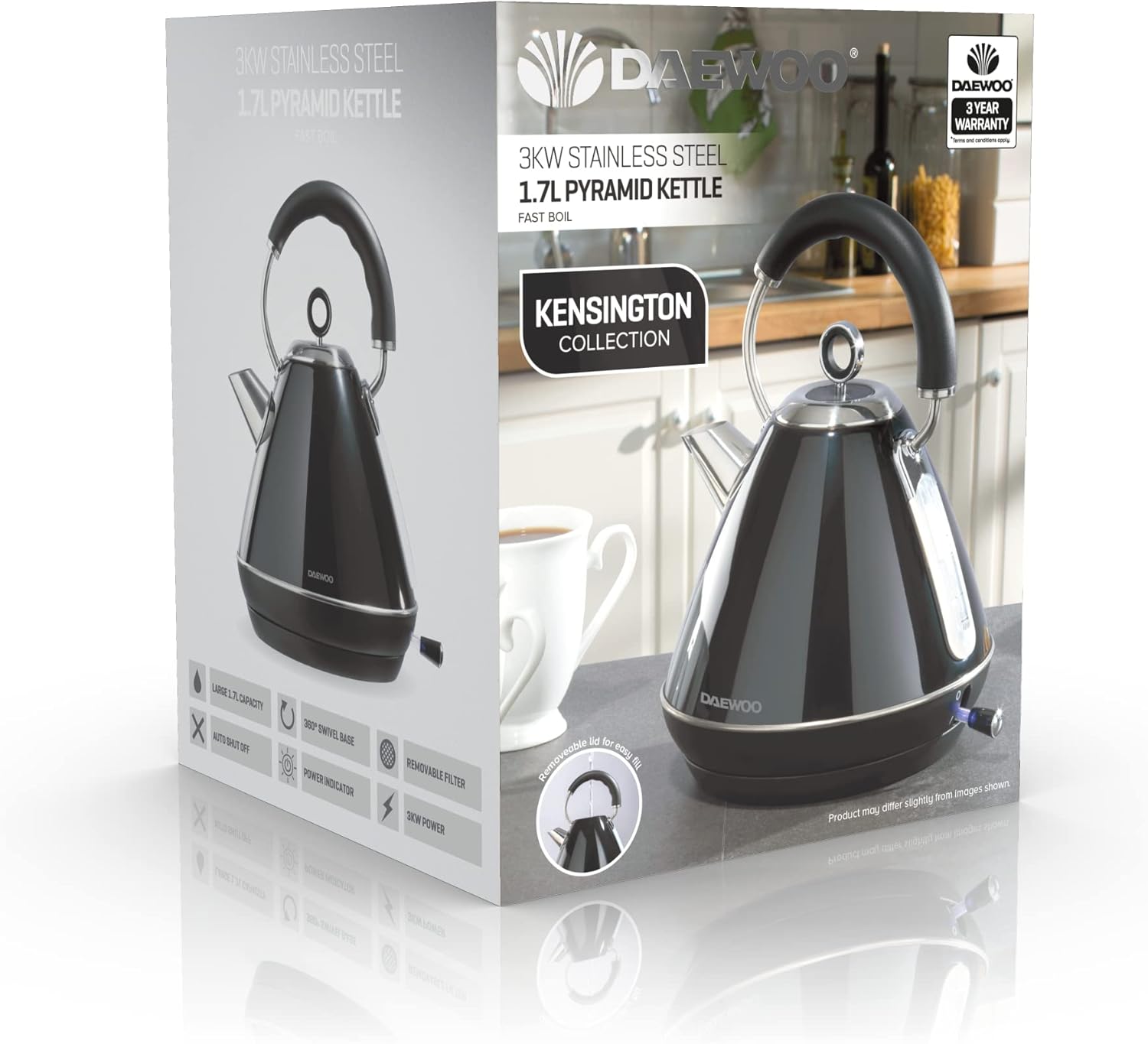 Daewoo Kensington 1.7L 3KW Pyramid Kettle - Black | SDA1577