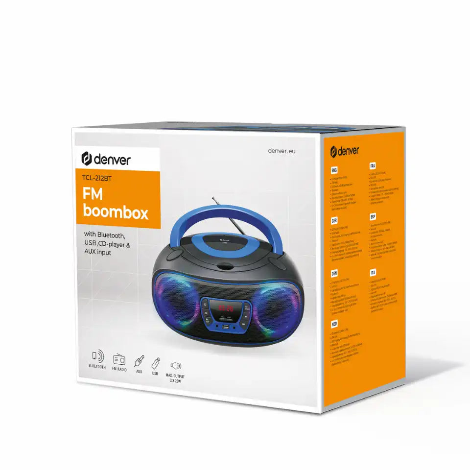 Denver Bluetooth Boombox with top-loading CD player & MP3 playback via USB | TCL-212BT