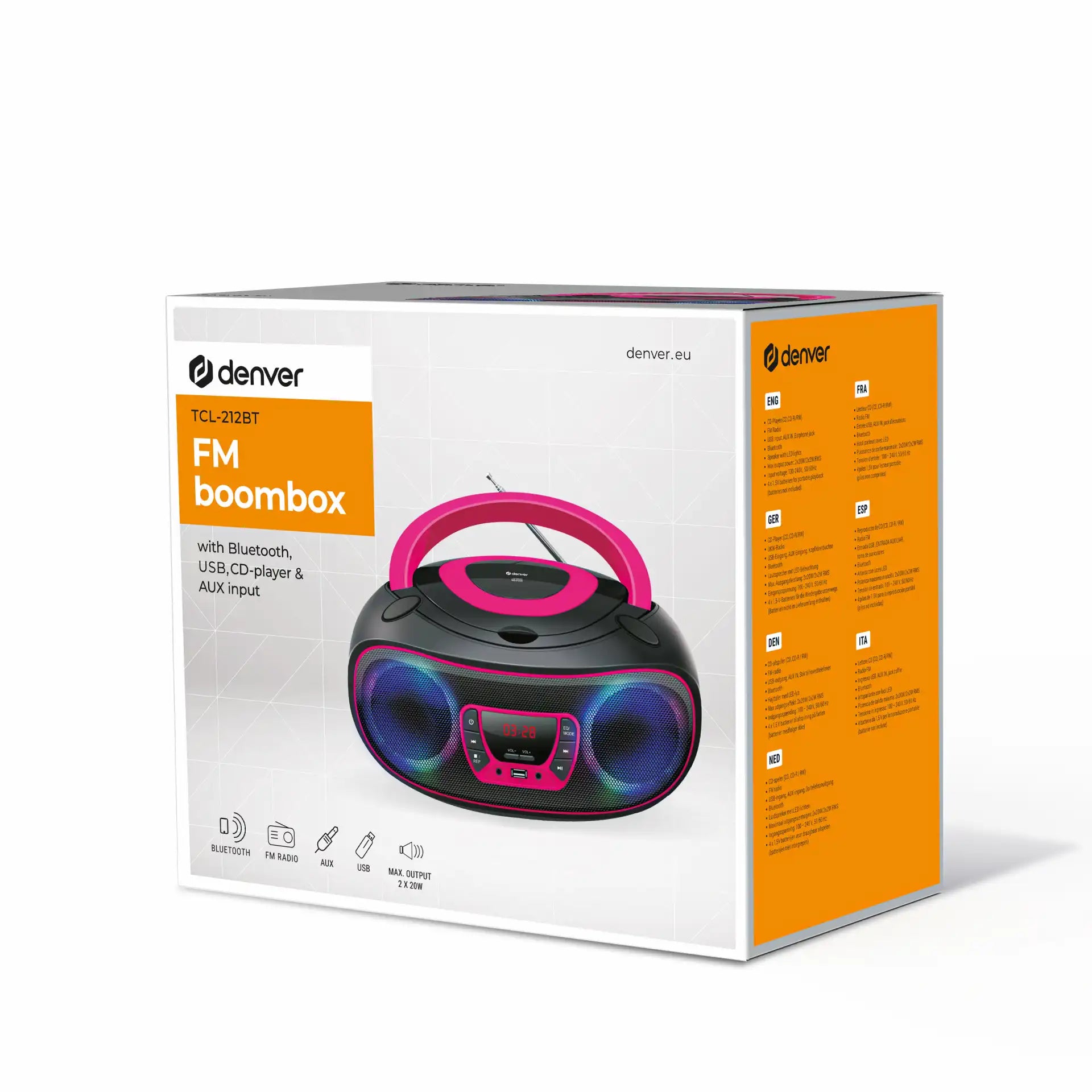 Denver Bluetooth Boombox with top-loading CD player & MP3 playback via USB | TCL-212BT