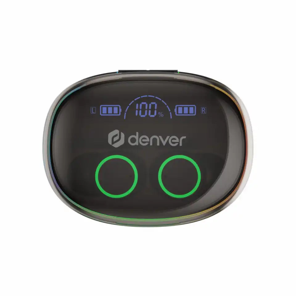 Denver Truely Wireless Bluetooth Earbuds with charging case & handsfree function + light effect Black | TWE-55B