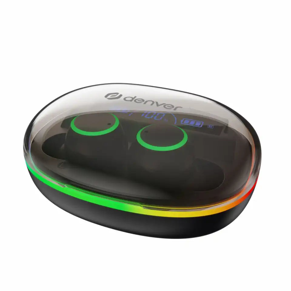 Denver Truely Wireless Bluetooth Earbuds with charging case & handsfree function + light effect Black | TWE-55B