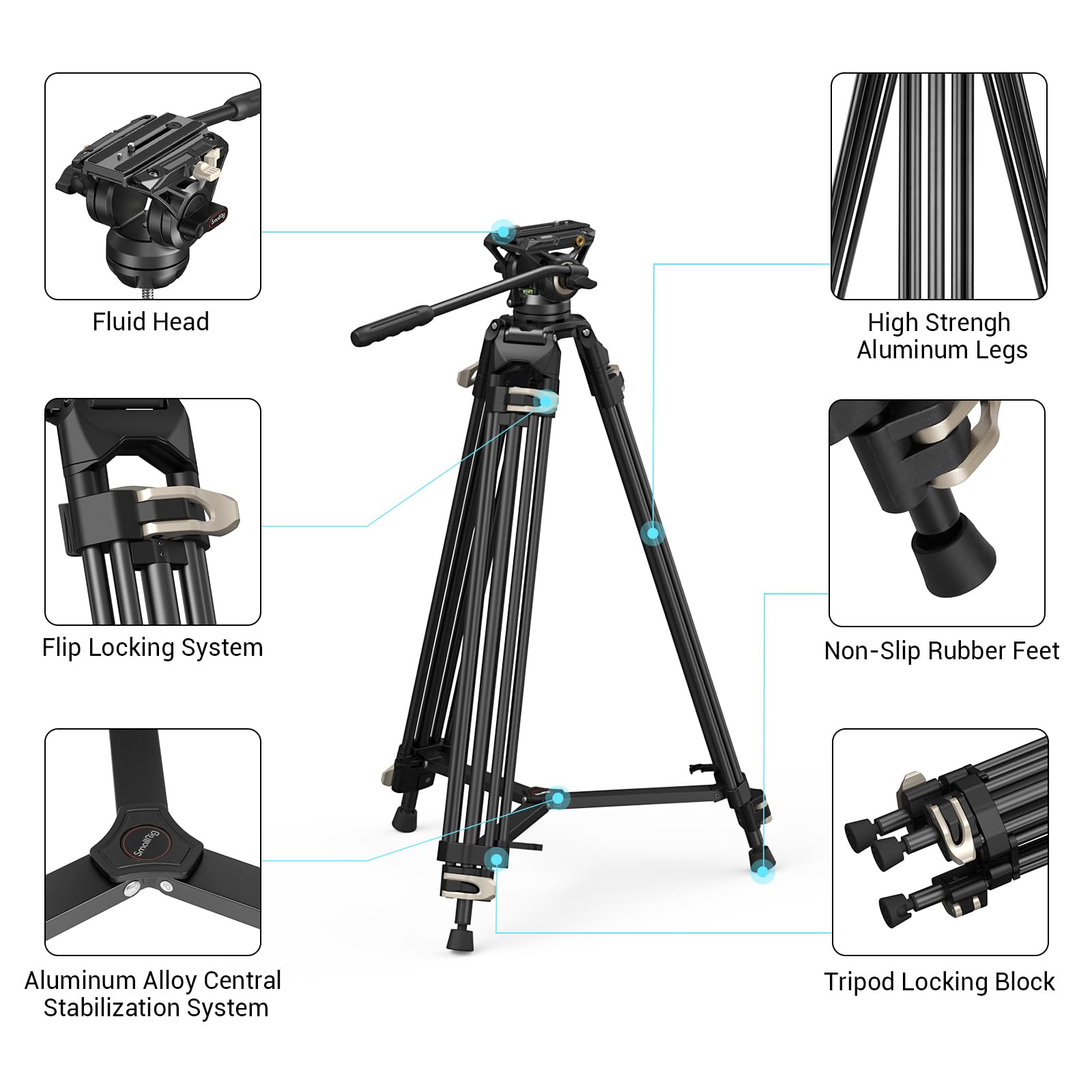 SmallRig AD-01 Heavy-Duty Tripod with Fluid Head for Video - 186cm