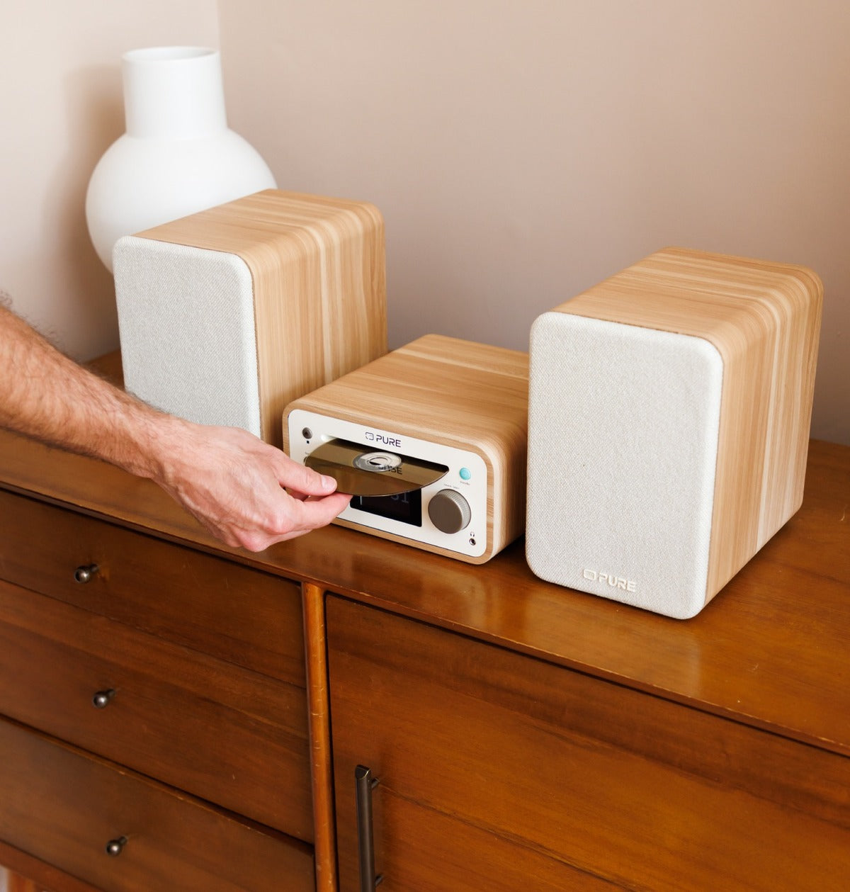 Classic Stereo Mini Stereo System Cotton White/Oak - 254591