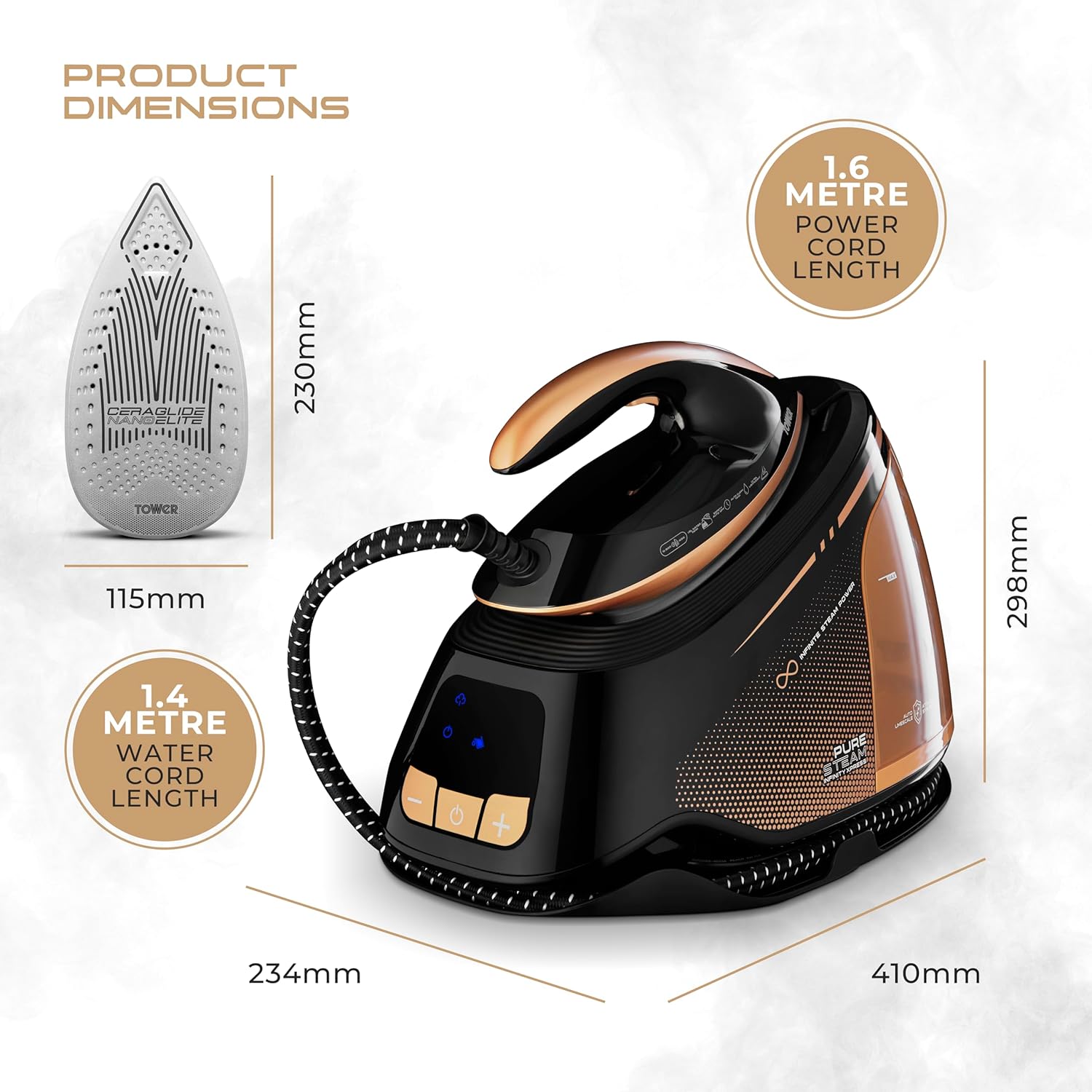 Tower 3000W PureSteam Infinity Xpress 8 Bar Steam Generator Iron