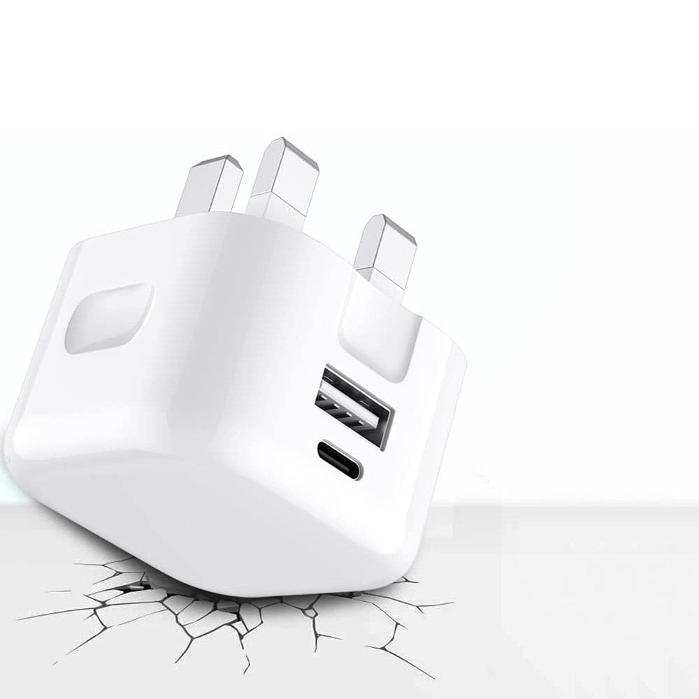 AA 38W USB-A (QC 18W) USB-C (PD 20W) Dual Mains Charger | White