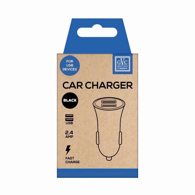 Cargador USB para coche GVC de 2,4 A | Negro