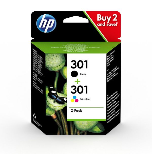 HP 301 2-Pack Black/Tri-Colour Ink Cartridge - N9J72AE