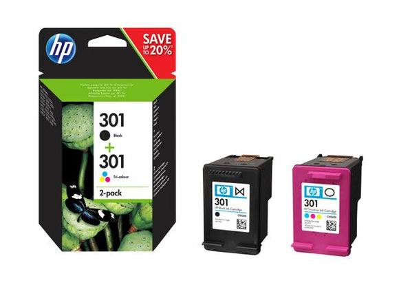 HP 301 2-Pack Black/Tri-Colour Ink Cartridge - N9J72AE