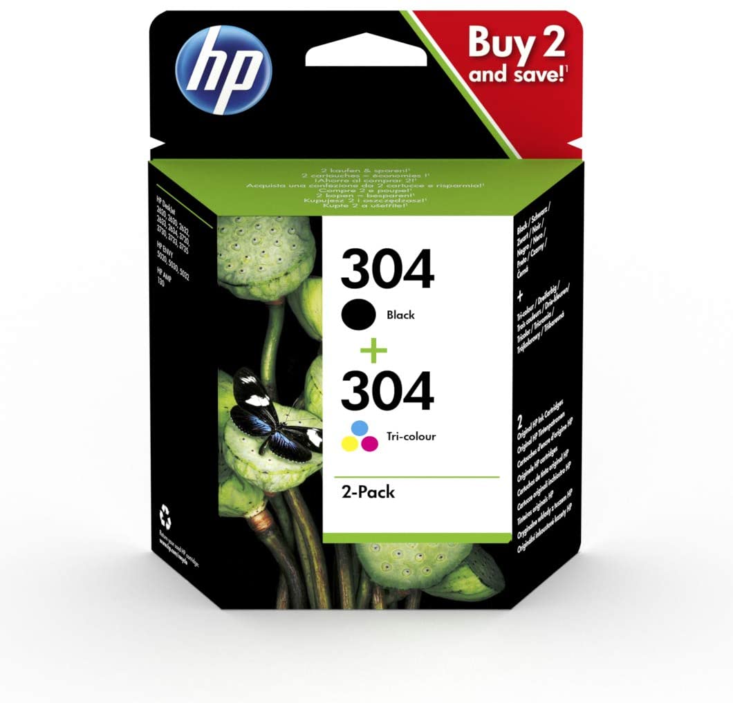Cartucho de tinta original HP 304 (paquete de 2) tricolor/negro - 3JB05AE